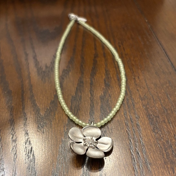 Silver Plumeria  Necklace with Beaded Chain - Picture 1 of 5